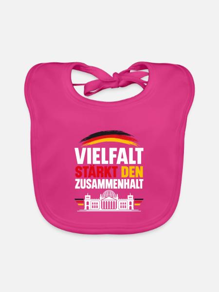 Vielfalt stärkt den Zusammenhalt – Demokratie - Baby Bio-Lätzchen - Fuchsia - Vorne
