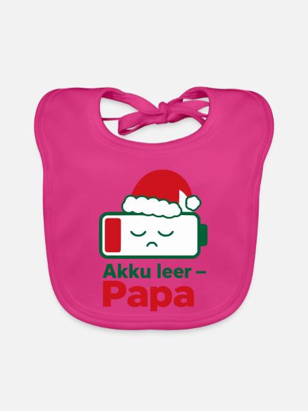 Akku leer Papa Weihnachten Familie Partnerlook - Baby Bio-Lätzchen - Fuchsia - Vorne