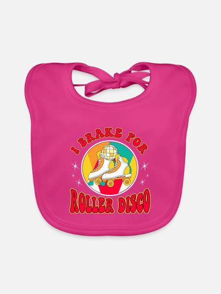 Rollerskater Party I Brake For Roller Disco Gifts - Baby Bio-Lätzchen - Fuchsia - Vorne
