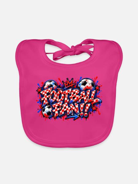 FUSSBALLFAN – Rotes Schachbrett-Graffiti, das zuschlägt - Baby Bio-Lätzchen - Fuchsia - Vorne