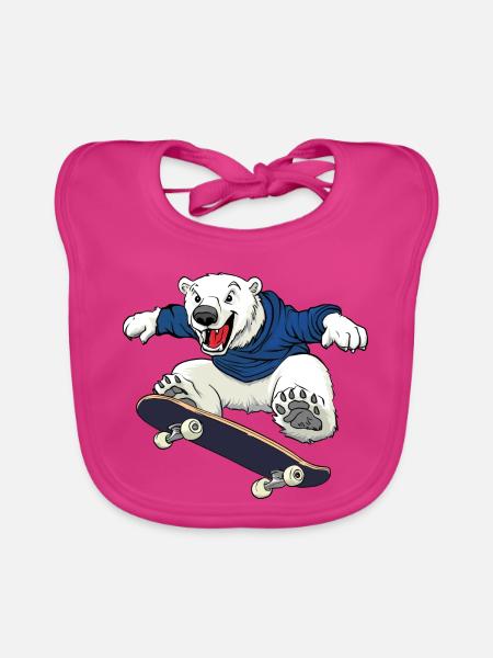 Eisbär Skater - Baby Bio-Lätzchen - Fuchsia - Vorne