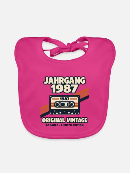 Jahrgang 1987 Original Vintage 40 Jahre Kassette - Baby Bio-Lätzchen - Fuchsia - Vorne