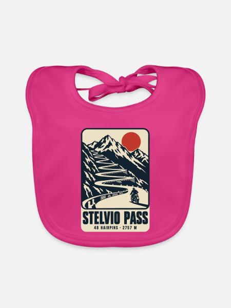 Stelvio Pass 48 Haarnadeln Vintage-Motorradplakat - Baby Bio-Lätzchen - Fuchsia - Vorne