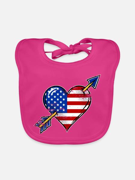USA Flagge Herz mit Pfeil used look - Baby Bio-Lätzchen - Fuchsia - Vorne