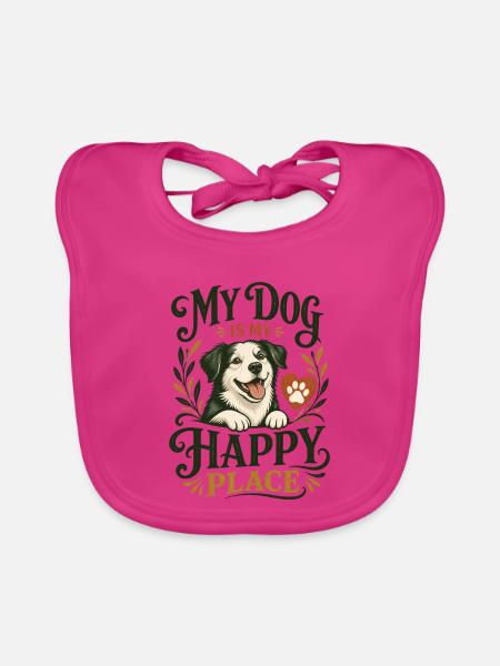 Mein Hund ist mein Glücksort – Design für Hundeliebhaber - Baby Bio-Lätzchen - Fuchsia - Vorne