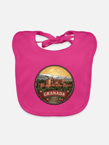 Granada Spanien Reiseabzeichen Alhambra Palast Geschenk - Baby Bio-Lätzchen - Fuchsia - Vorne