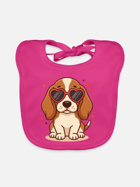 Süßes Beagle-Welpenherz-Sonnenbrillen-Hundeliebhaber-Tee - Baby Bio-Lätzchen - Fuchsia - Vorne