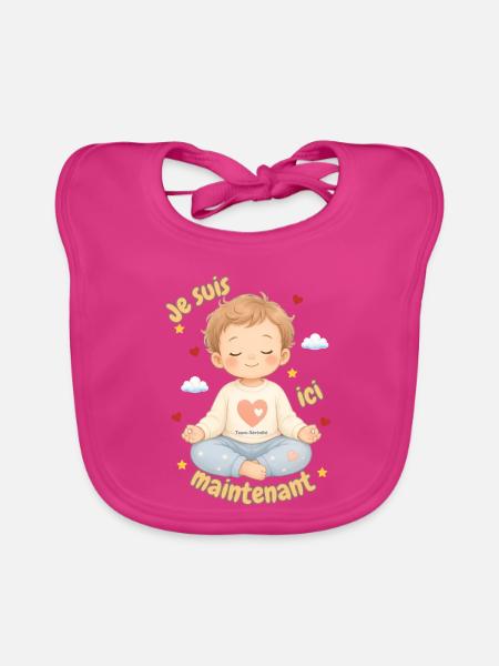 Ich bin jetzt hier, Kindermeditation - Baby Bio-Lätzchen - Fuchsia - Vorne