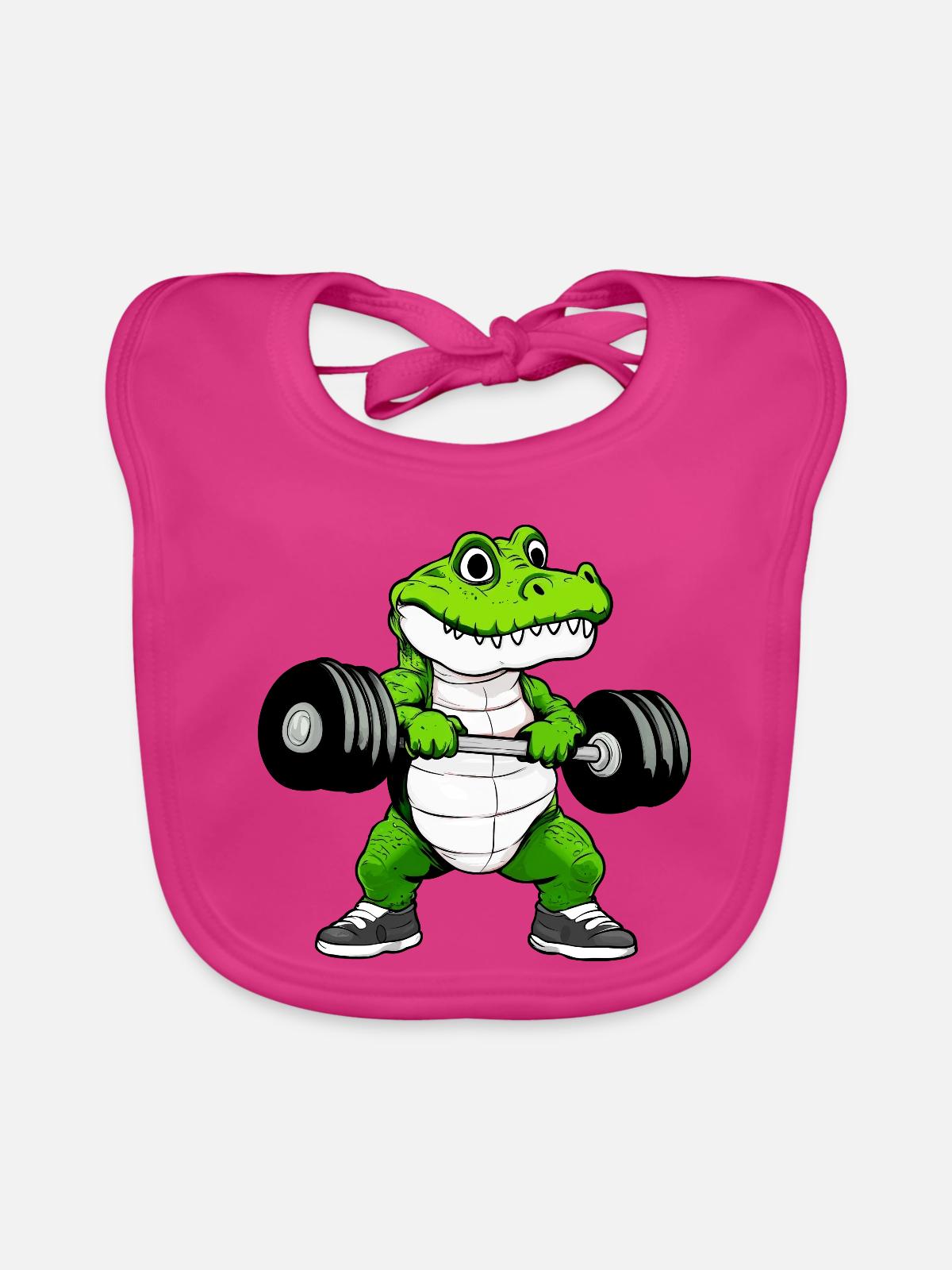 Fitness Krokodil - Baby Bio-Lätzchen - Fuchsia - Vorne