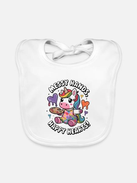 Messy Hands, Happy Hearts! - Organic Baby Bibs - white - Front