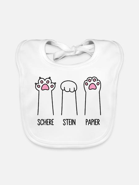 Schere Stein Papier Katze Pfote Spiel Katzenpfoten - Baby Bio-Lätzchen - Weiß