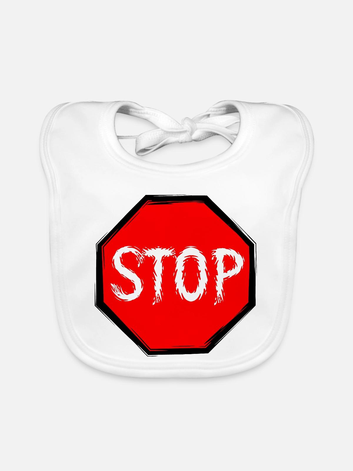 Stop Schild Vektor - Baby Bio-Lätzchen - Weiß - Vorne