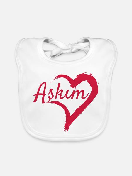 Askim Herz Türkisch - Baby Bio-Lätzchen - Weiß