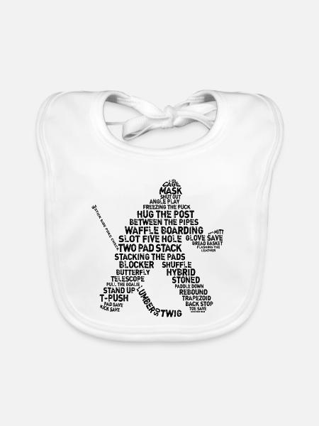 Hockey Goalie Word Art Design - Organic Baby Bibs - white - Front