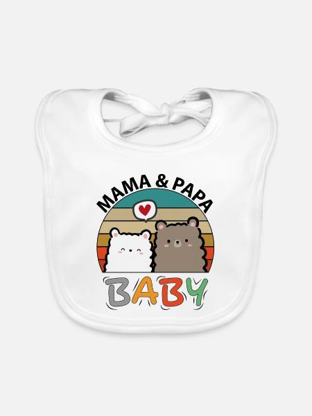 Baby Mama und Papa Herz Liebe Eltern - Baby Bio-Lätzchen - Weiß - Vorne