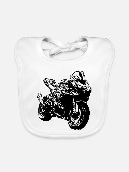 Rennmotorrad - Baby Bio-Lätzchen - Weiß - Vorne