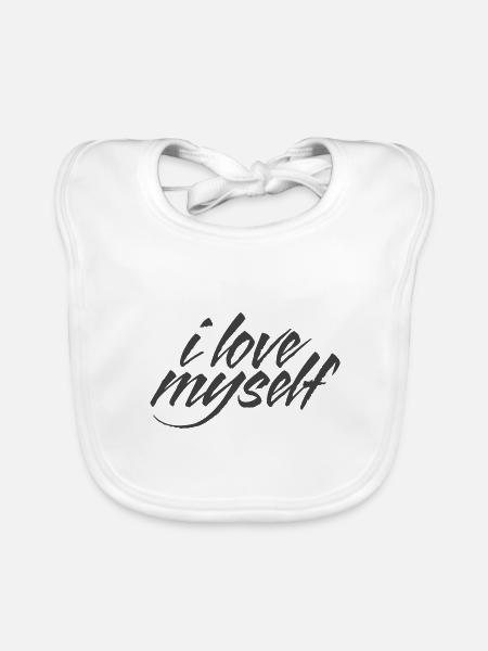 I love myself - Selbstliebe Schriftzug - Baby Bio-Lätzchen - Weiß - Vorne
