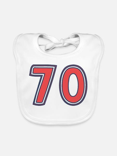 70. 70 YEARS. 70TH ANNIVERSARY. 70TH ANNIVERSARY. - Organic Baby Bibs - white - Front