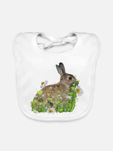 Hase weiße Blumen - Baby Bio-Lätzchen - Weiß - Vorne