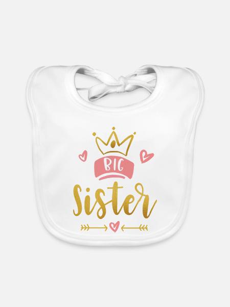 Big Sister Ankündigung – Baby- und Kinderkleidung - Baby Bio-Lätzchen - Weiß - Vorne