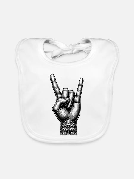 Rock on Hand with Devils Horns - Organic Baby Bibs - white