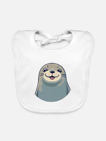 Siegelkarikatur Kawaii Aquarellillustration - Baby Bio-Lätzchen - Weiß