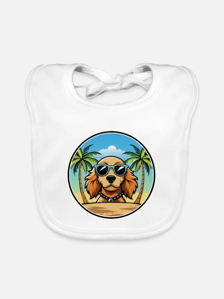 Norfolk Spaniel Hunderasse Cartoon Sonnenbrille Strand - Baby Bio-Lätzchen - Weiß - Vorne