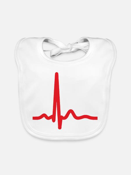 Herzschlag-EKG-Linie Medizinischer Pulswellen-Ikon-Vektor - Baby Bio-Lätzchen - Weiß - Vorne