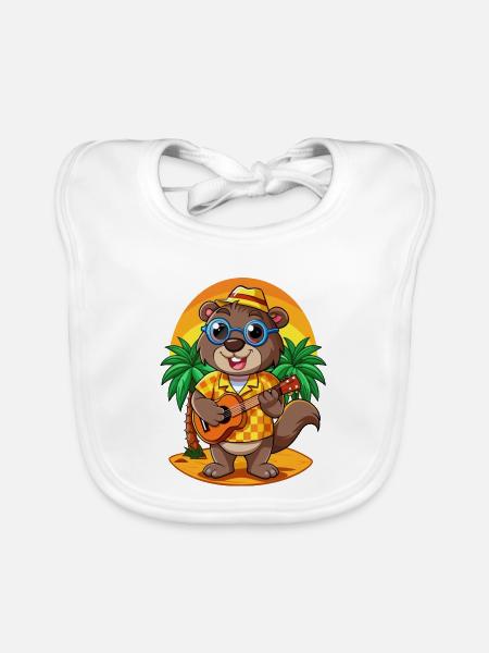 Lustige Biber Cartoon Sommer Strand Sonnenbrille - Baby Bio-Lätzchen - Weiß - Vorne