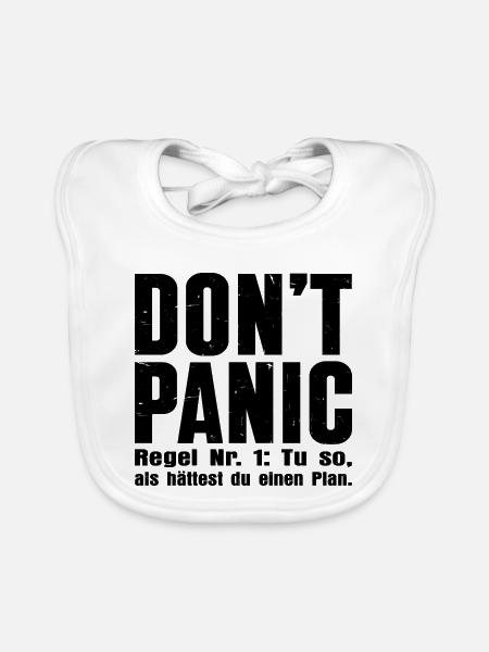 "DON'T PANIC" – The cult shirt - Organic Baby Bibs - white - Front