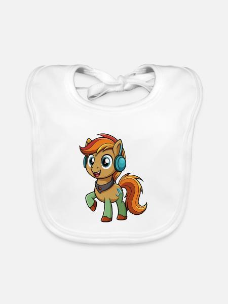 Pony Lustige Zeichentrickfigur Kopfhörer Musik - Baby Bio-Lätzchen - Weiß - Vorne