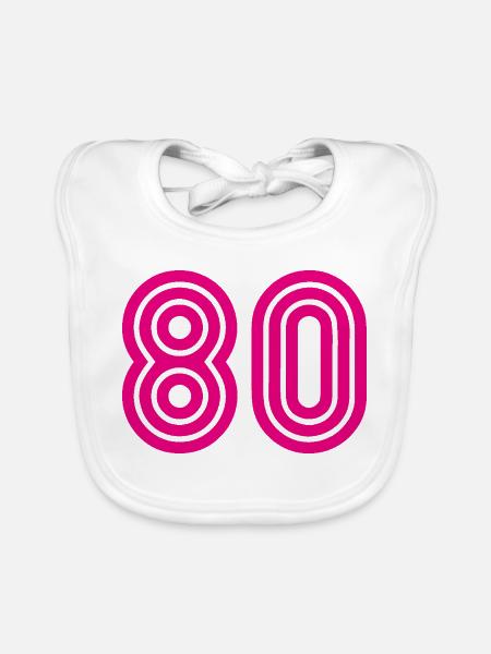 80. 80 YEARS. 80th ANNIVERSARY. 80TH BIRTHDAY. - Organic Baby Bibs - white - Front