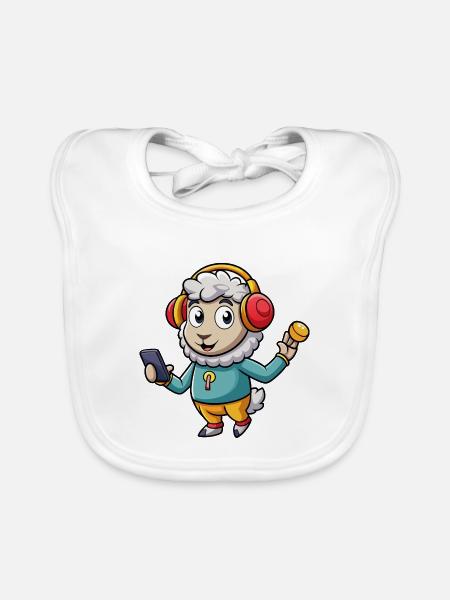 Schaf Lustige Zeichentrickfigur Kopfhörer Musik - Baby Bio-Lätzchen - Weiß - Vorne