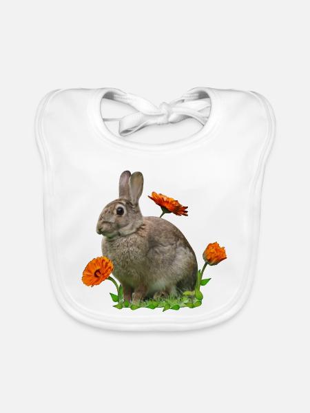 Hase Osterhase Ringelblume - Baby Bio-Lätzchen - Weiß - Vorne