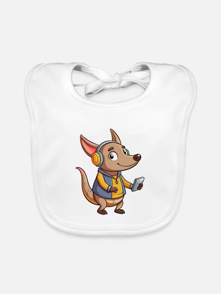 Aardvark Funny Cartoon Character Headphone Music - Organic Baby Bibs - white - Front