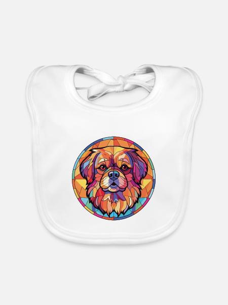 Tibetische Spaniel-Hunderasse Aquarell-Illustration - Baby Bio-Lätzchen - Weiß - Vorne