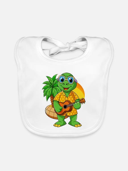 Funny Turtle Summer Beach Sunglasses Hawaiian - Organic Baby Bibs - white - Front
