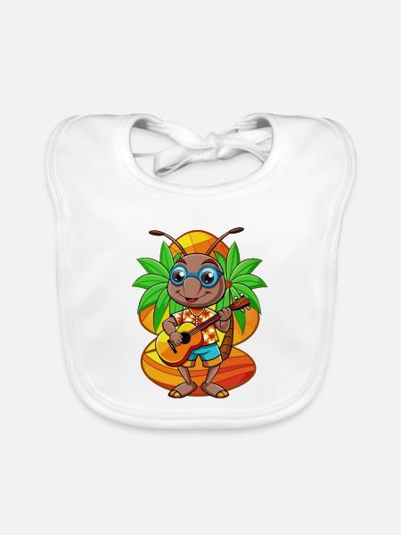 Lustige Ameise Cartoon Sommer Strand Sonnenbrille Gitarre - Baby Bio-Lätzchen - Weiß - Vorne