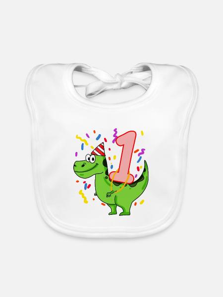 Dinosaurier Geburtstag 1 Jahre alt - Baby Bio-Lätzchen - Weiß - Vorne