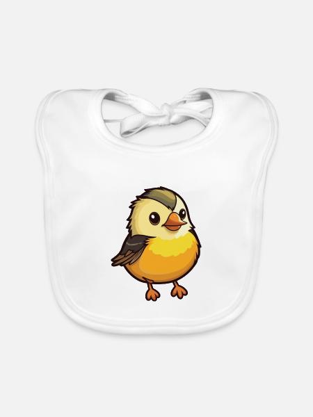 Meise Vogel Karikatur Kawaii Aquarell Illustration - Baby Bio-Lätzchen - Weiß