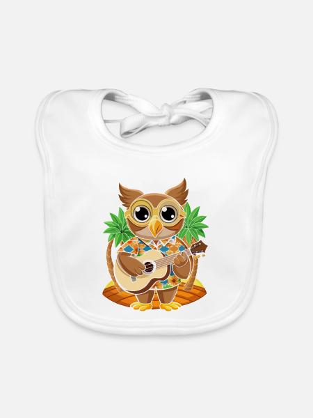 Lustige Eule Cartoon Sommer Strand Sonnenbrille Gitarre - Baby Bio-Lätzchen - Weiß - Vorne