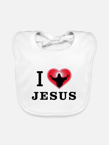 I love Jesus - Herz mit Jesus Silhouette - Baby Bio-Lätzchen - Weiß - Vorne