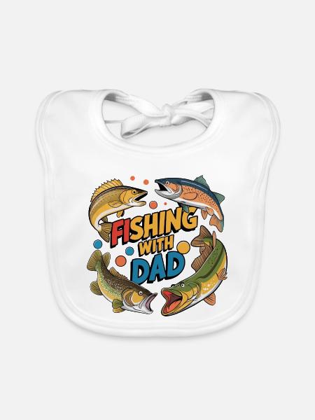 Fishing with dad with colorful fish - Organic Baby Bibs - white - Front