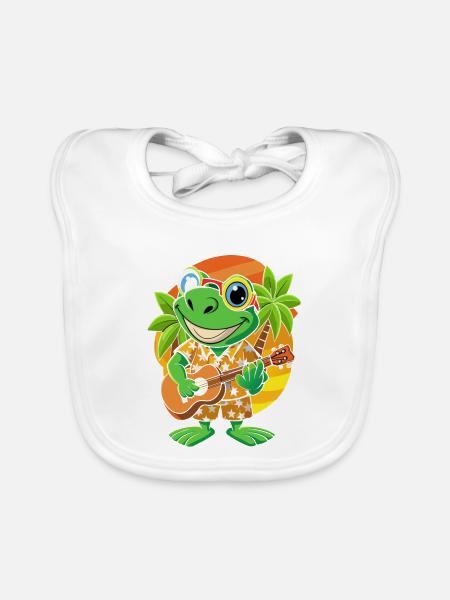 Lustiger Frosch Cartoon Sommer Strand Sonnenbrille Gitarre - Baby Bio-Lätzchen - Weiß - Vorne