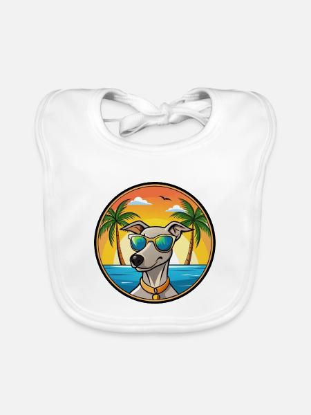 Lurcher Hunderasse Cartoon Sonnenbrille Strand - Baby Bio-Lätzchen - Weiß - Vorne