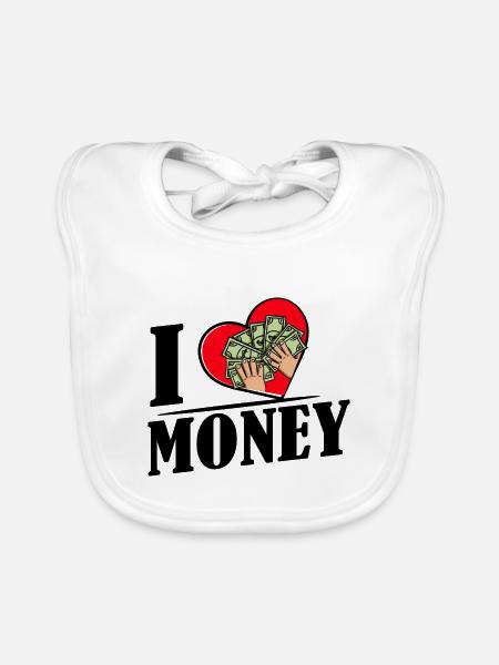 I love Money - Herz mit Geldscheinen - Baby Bio-Lätzchen - Weiß - Vorne