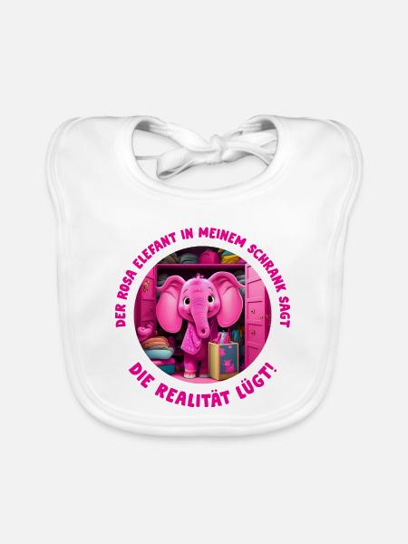 Rosa Elefant in meinem Schrank - Baby Bio-Lätzchen - Weiß - Vorne