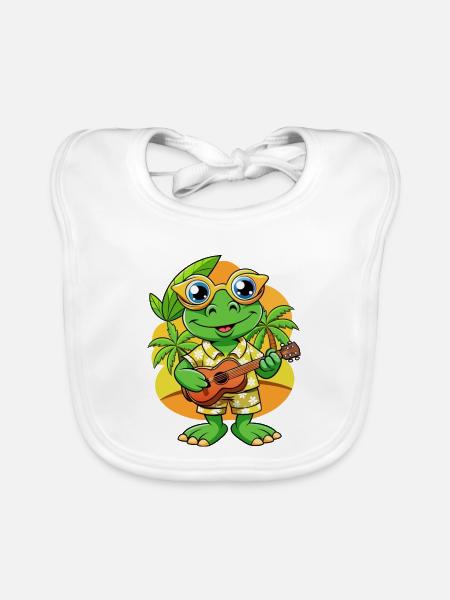Lustige Frosch Cartoon Sommer Strand Sonnenbrille Gitarre - Baby Bio-Lätzchen - Weiß - Vorne
