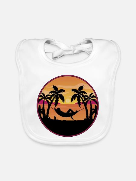 Palm Trees Hammock Sunset - Organic Baby Bibs - white - Front