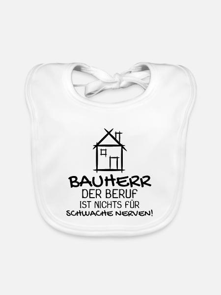 Bauherr Baumeister Hausbau Haus Witziges Geschenk - Baby Bio-Lätzchen - Weiß - Vorne